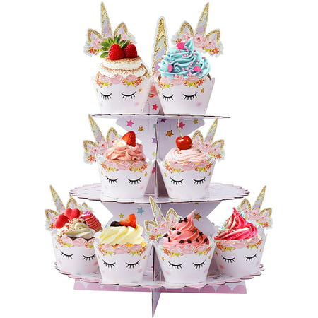 Tier Unicorn Cardboard Cupcake Stand For Kid Birthday Party Baby Shower YL 1X 3